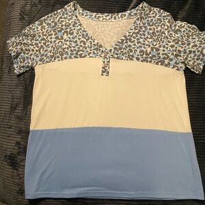 Leopard Print and Color Block Top